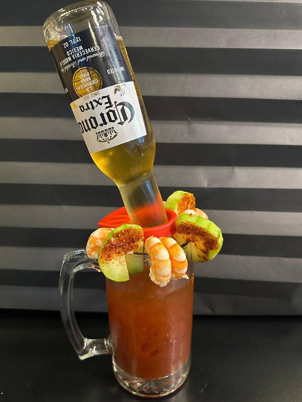 Corona-rita with shrimp garnish
